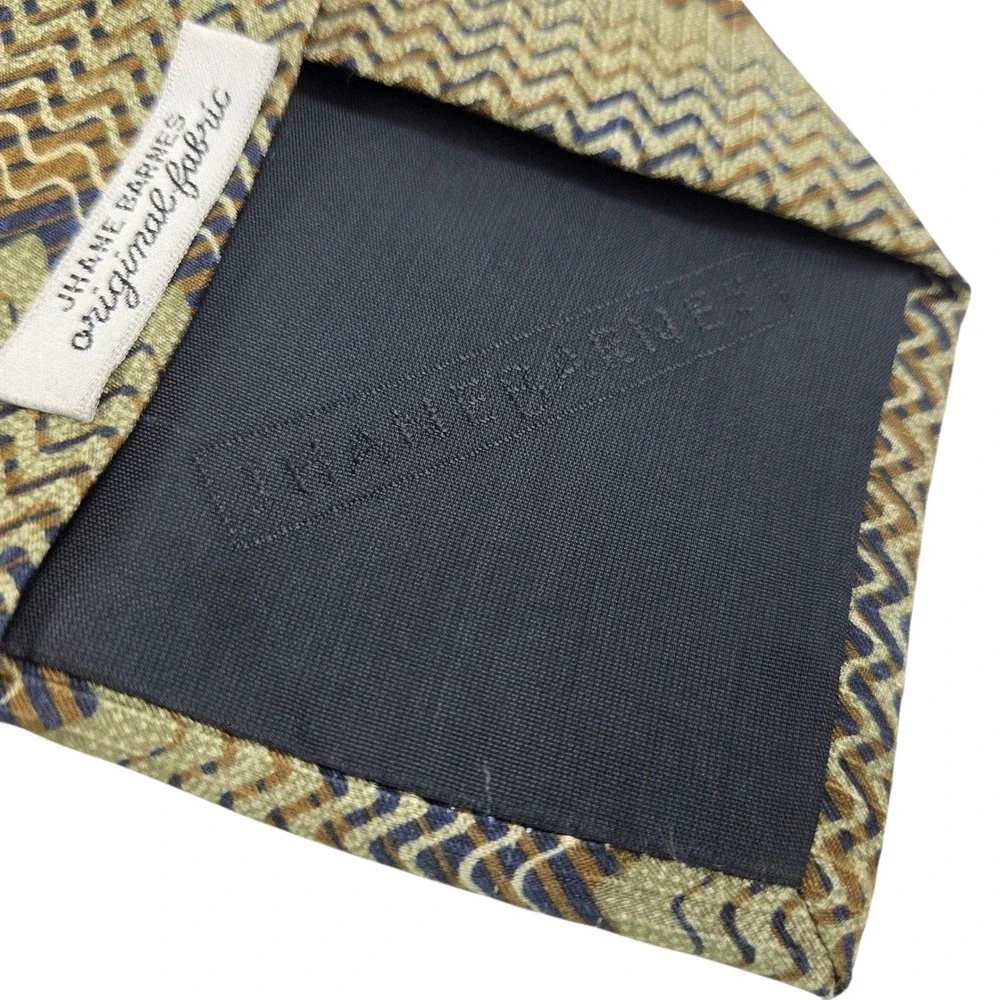 Jhane‎ Barnes Silk Necktie Brown Blue Zig Zag Pattern Business Career Tie Japan